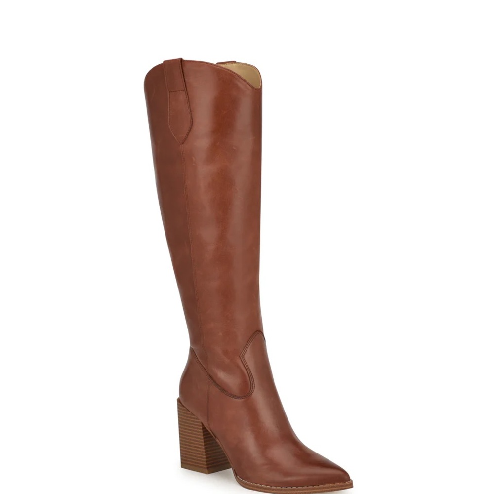 Women's Tall Brown Leather Block Heel Boot